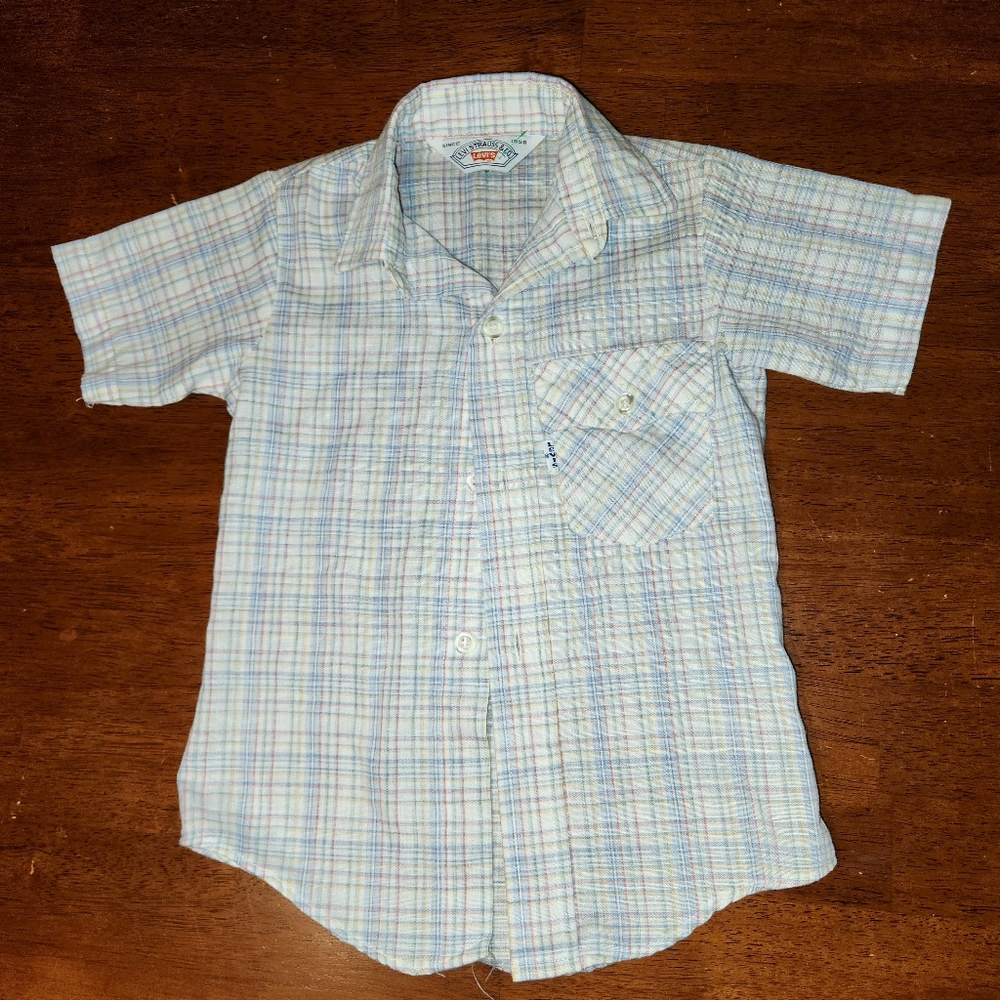 Adorable Vintage 1970s Kids Plaid Button Front Shirt From Levi's